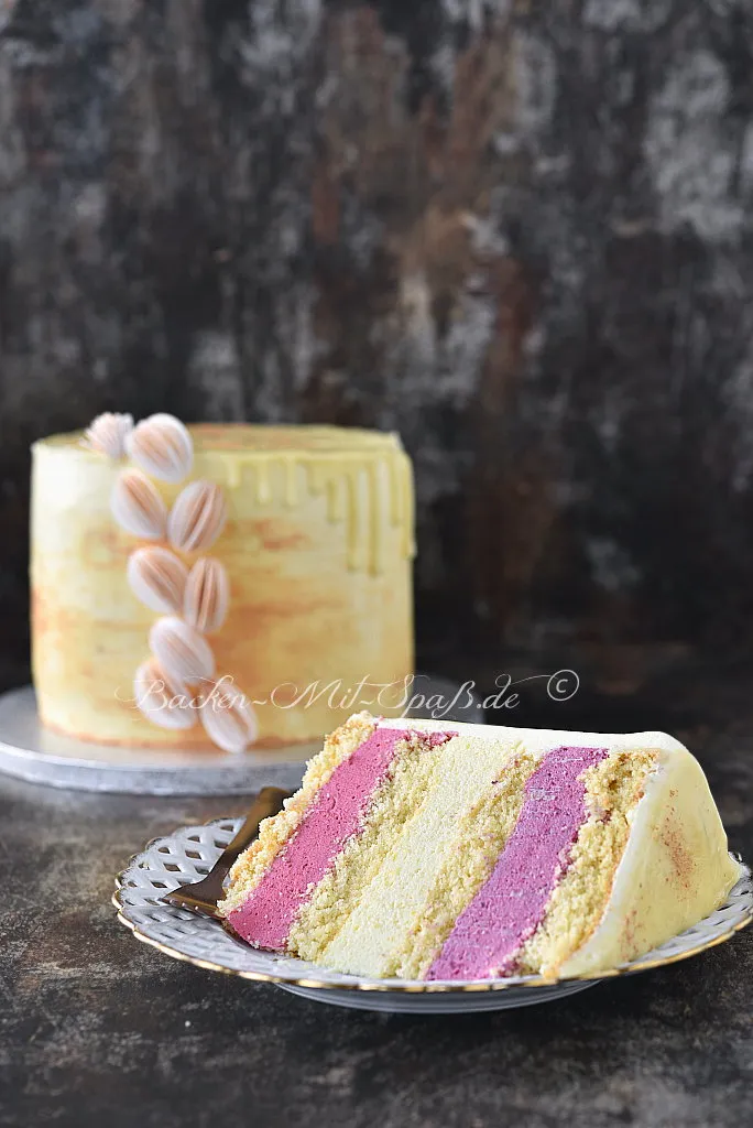 Mango-Himbeer-Waldfrucht-Mousse-Torte