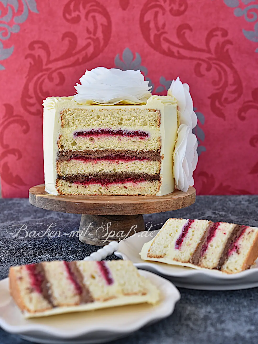 Himbeertorte mit weißer Schokolade und Ganache