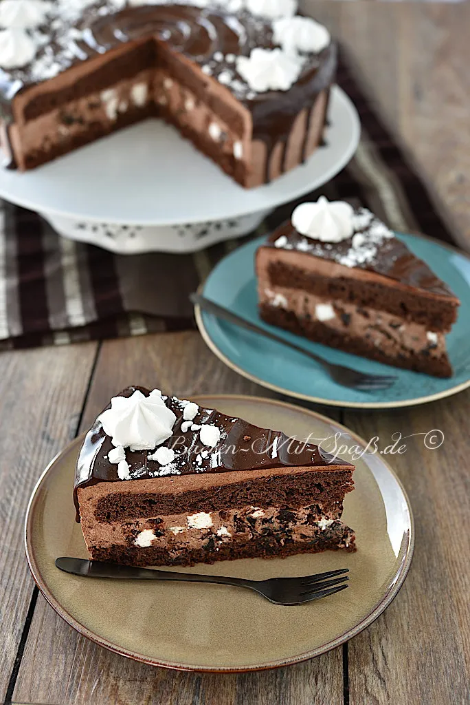 Schoko-Baiser-Torte mit getrockneten Pflaumen