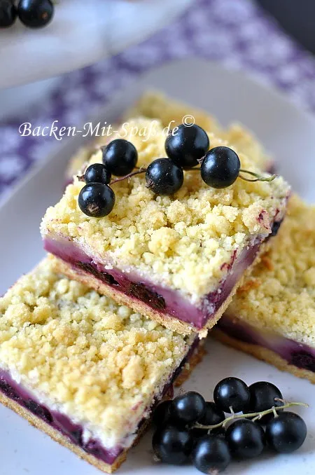 Johannisbeerkuchen mit Pudding und Streusel